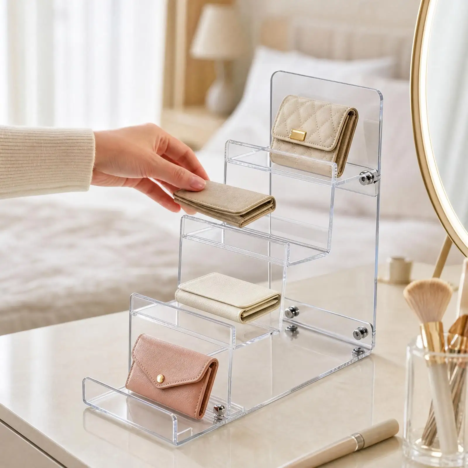 Transparent Acrylic Stepped Display Rack Sturdy Clear Acrylic Wallet Organizer Detachable Stepped Shelf Rack Stable