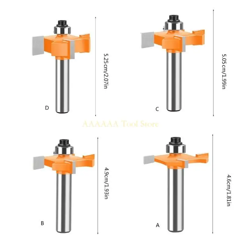 مجموعة لقم التوجيه الاحترافية A2BE لقطع أخاديد القرص لأعمال النجارة، ساق 8 مم تتضمن 4 أطراف من سبائك الصلب