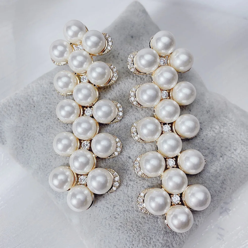 

Missvikki Gorgeous Luxury Original Big Long Full Pearls Earrings For Women Wedding Earrings Jewelry High Quality Accessories