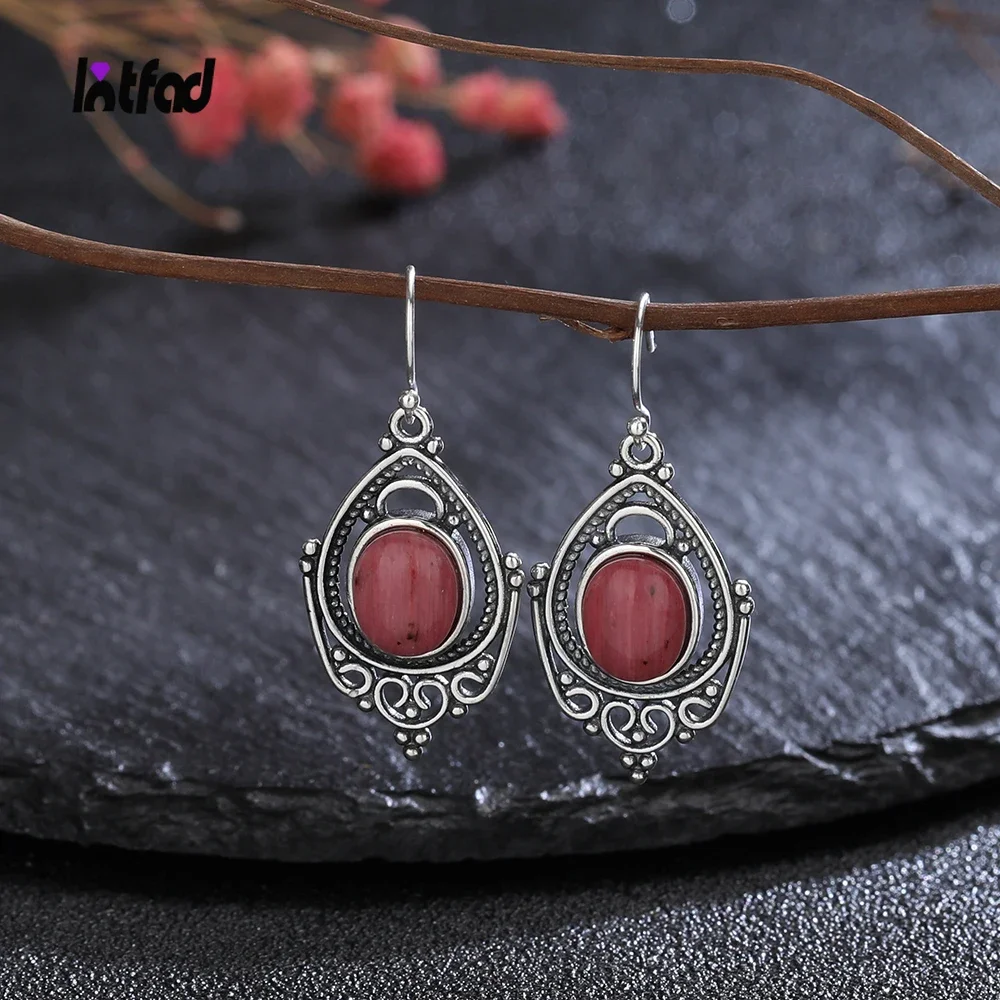 925 Sterling Silver Earrings Natural 8*10mm Rhodochrosite Stone Jewelry Luxury Tiger\'s Eye Vintage Earrings for Women Gift