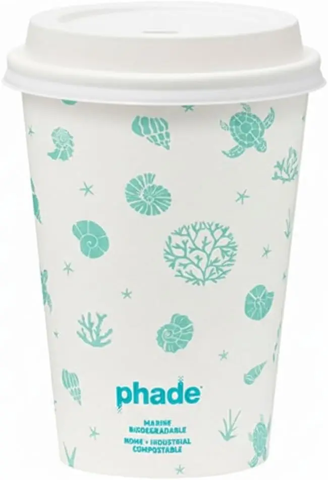 

16 oz Paper Hot Cups with Lids - Marine Biodegradable, Compostable & PFAS-Free - Made in USA Eco Coffee Cups, Sealife Bl