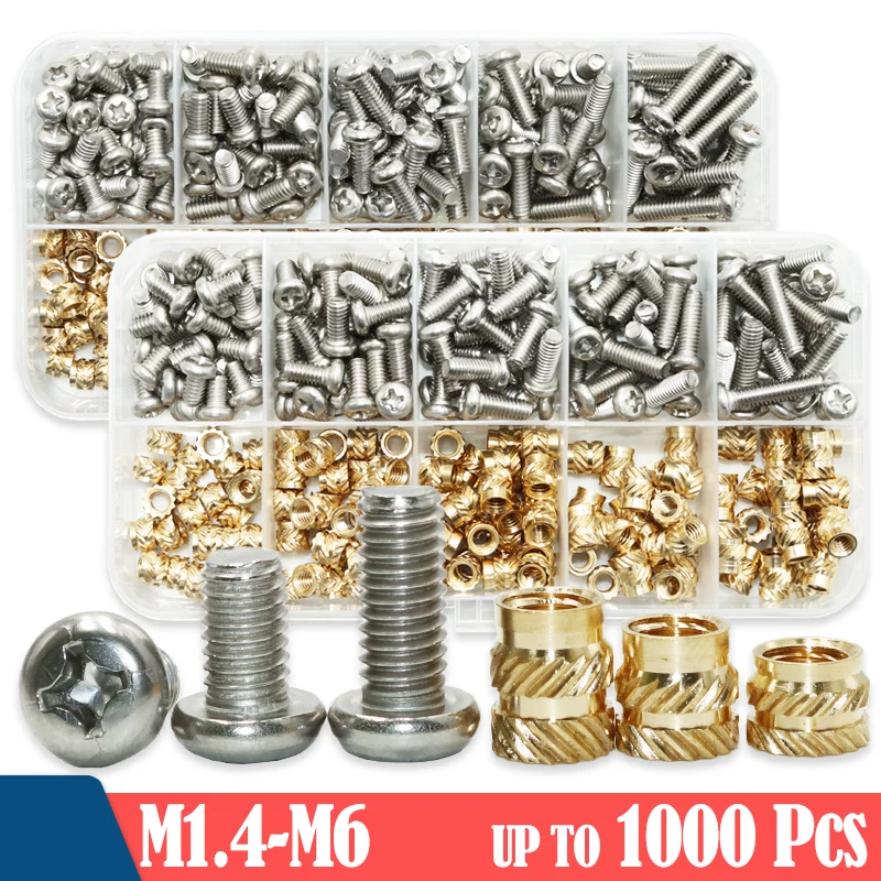 

Brass Threaded Heat Set Insert Nut and Hexagon Allen Screw M2 M3 M4 Kit Hot Melt Copper Nut Bolt for Printing 3D Plastic Inserts