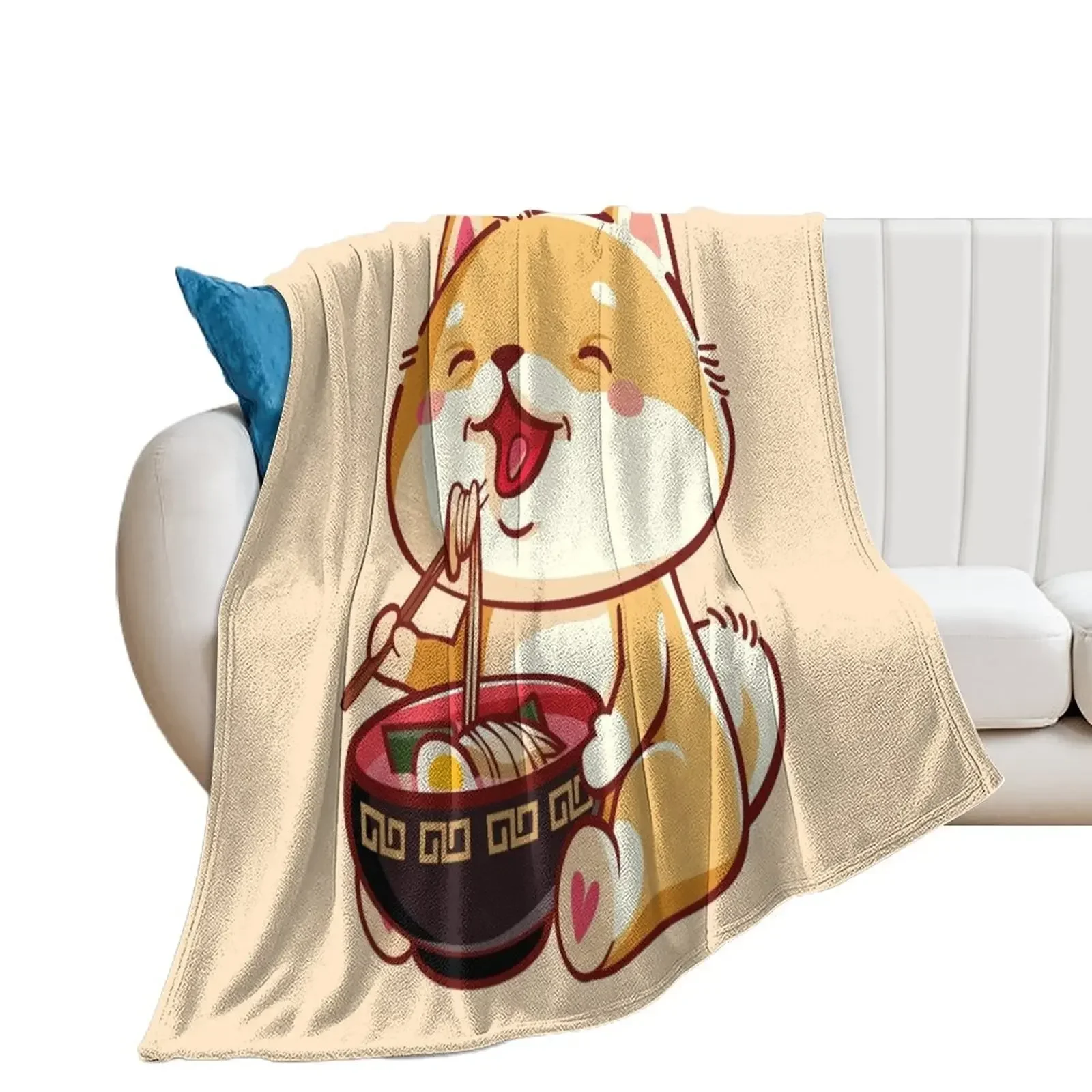 

Cute shiba inu eating ramen, kawaii Throw Blanket Blankets For Sofas Camping Blankets