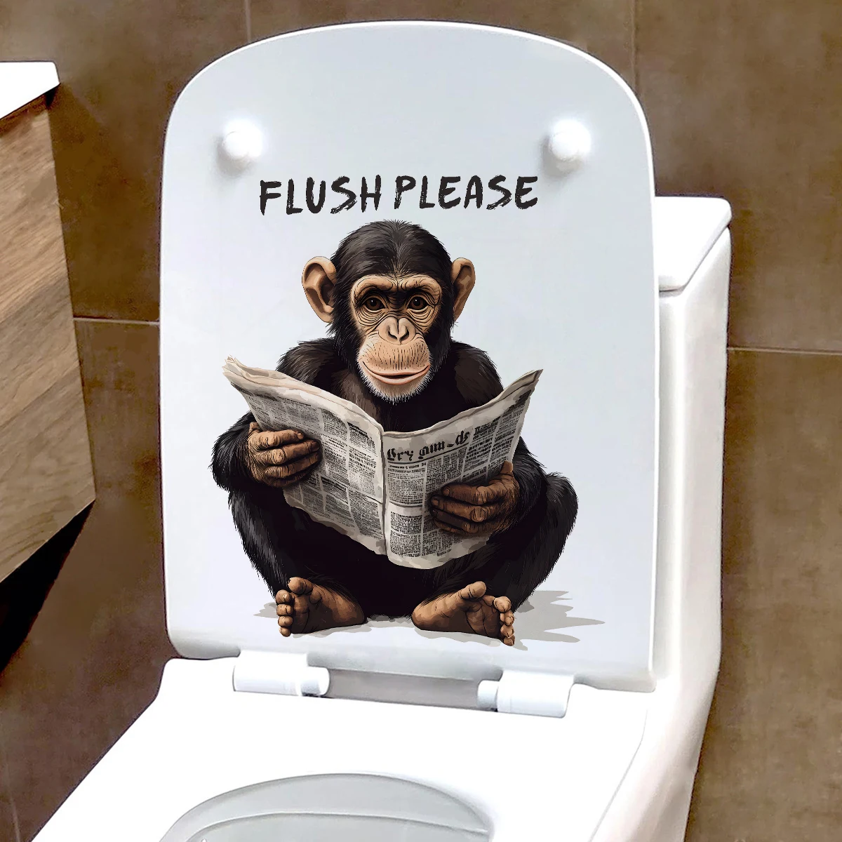 Creative Funny Chimpanzee Reading Newspaper Toilet Sticker, 