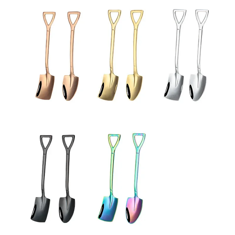 40PCS Creative Retro Shovel Coffee Spoon Stainless Steel Dessert Spoon Watermelon Spoon Ice Cream Cake Spoon