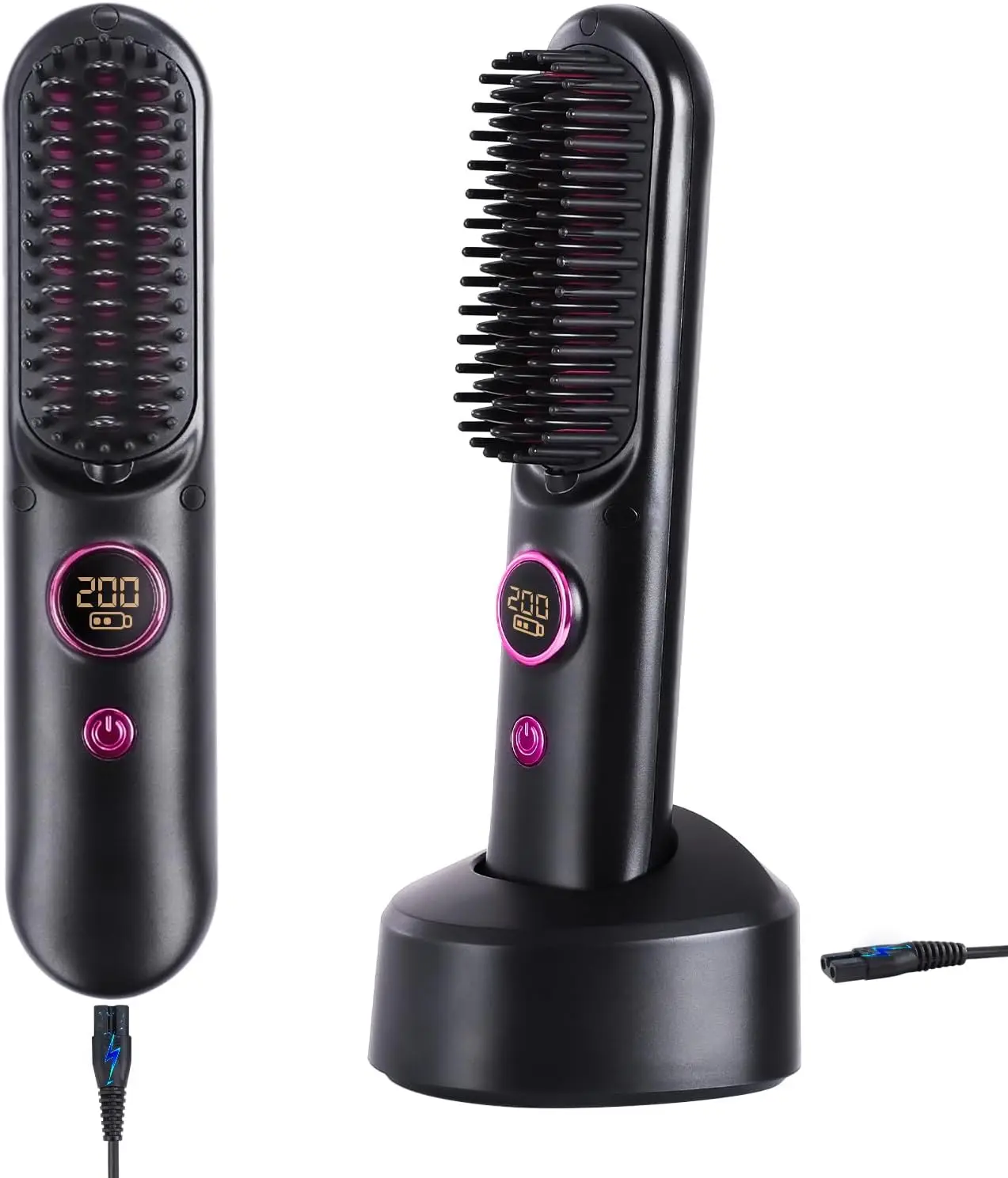 Cordless Hair Straightener Brush 9 Temperature Quick Heating Anti-Scald Portable for Travel