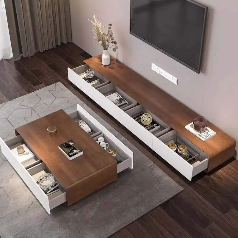 

Modern Design Simple Solid Wood Mueble TV Cabinet Living Room Entertainment Center Coffee Table Nordic Floor Dark Home Furniture