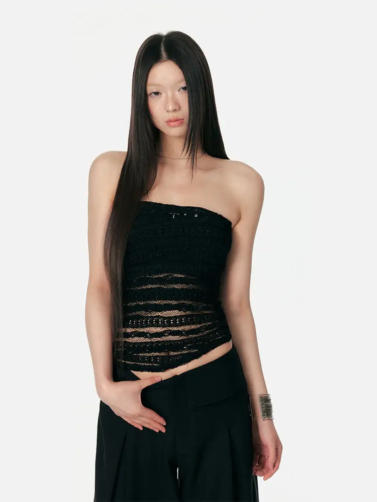 Women Strapless Tube Top Y2K Sexy Bandeau Crop Top Sleeveless Corset Top Two-piece set Vest Cropped Streetwear