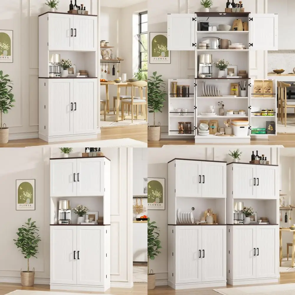 

Высокий кухонный шкаф в стиле фермерского дома с 6-подвесными и регулируемыми полками для хранения вещей