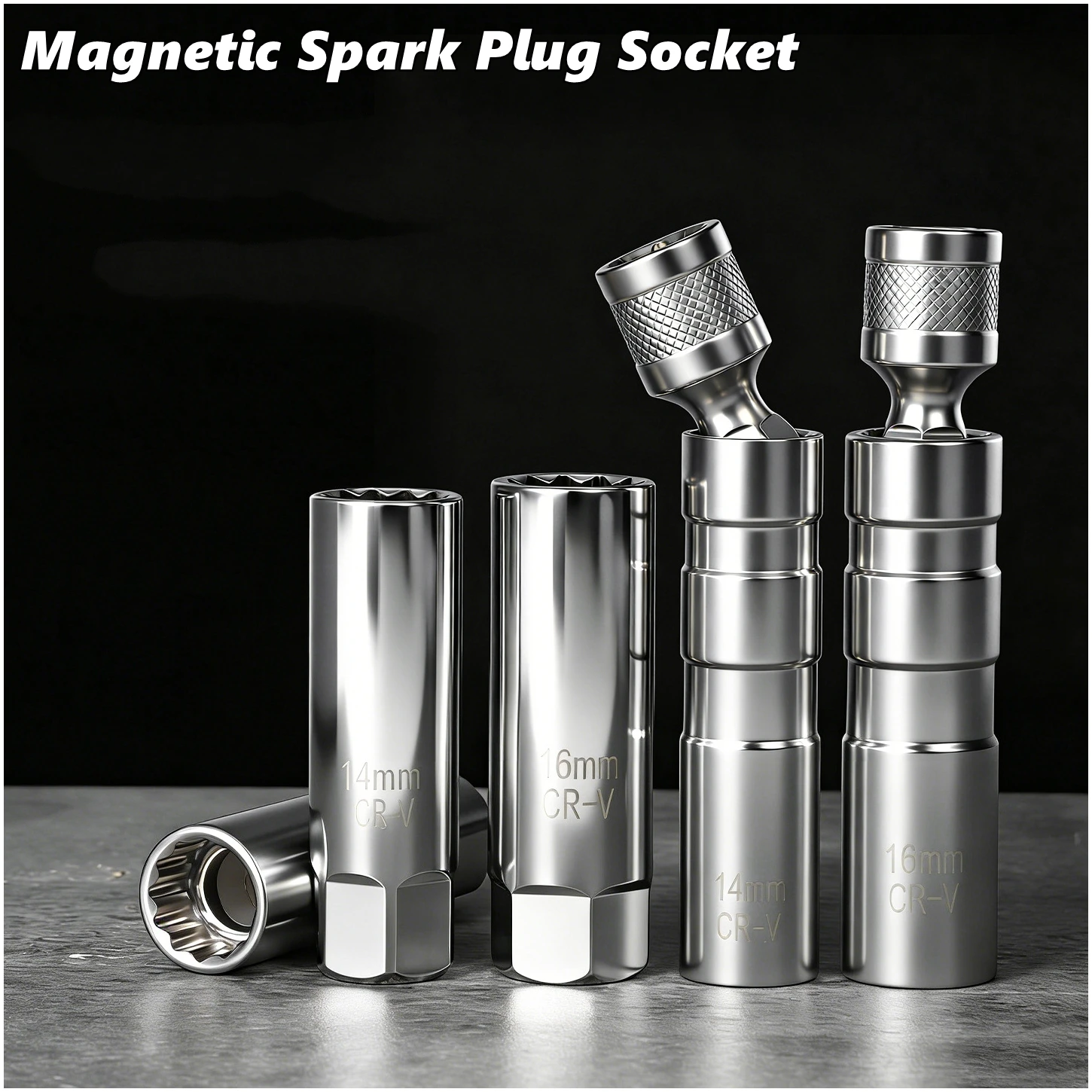14mm 16mm Zündkerzen-Auszieher Magnetischer Steckschlüssel 3/8-Zoll 12-Punkt Schwenkbarer Kerzenschlüssel 16mm Magnet zum Herausziehen von Zündkerzen