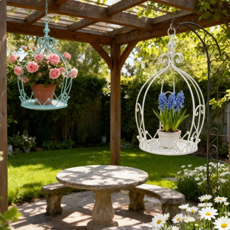 

Iron Pastoral Hanging Basket Sturdy Durable Not Easy Rust for Home Garden Outdoor Courtyard Decoration Flower Stand