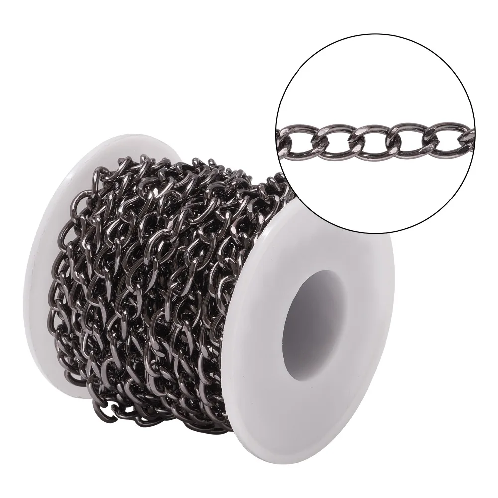 Unwelded Metal Chain Roll, Alumínio Curb Chains, Twisted Link, Spool para pulseira, colar, fazer jóias, preto, 5m