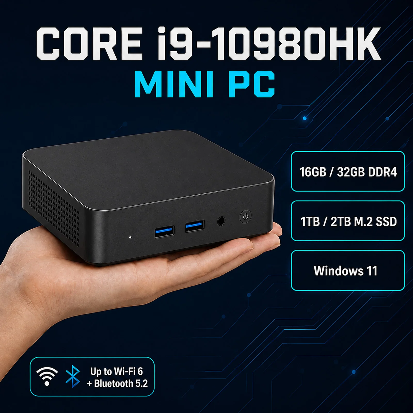Mini PC – Windows 11 Pro, Intel N105/i9-10980HK, 16/32GB, WiFi6+BT5.2, 4K HD, Gaming/Office/Study