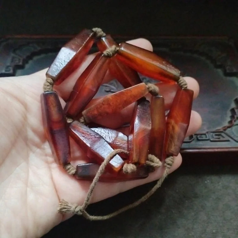 Vintage Red Agate Faceted Long Tube Beads, Antique Carnelian Rectangular Loose Beads for DIY Jewelry Making