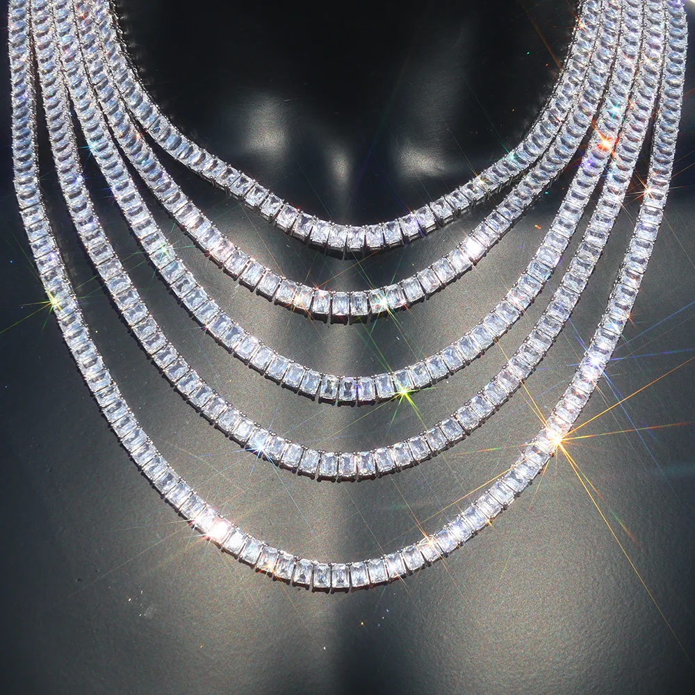 

Ny 6mm T Square Tennis Necklace for Women Iced Out Rectangle Zircon Tennis Necklace 5A Cubic Zirconia Stones Fashion Jewelry