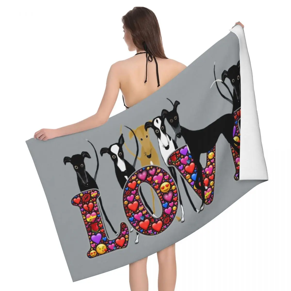 Custom Love Hounds Beach Towel Greyhound Whippet Sighthound Dog Breathable Microfiber Bathroom Towels