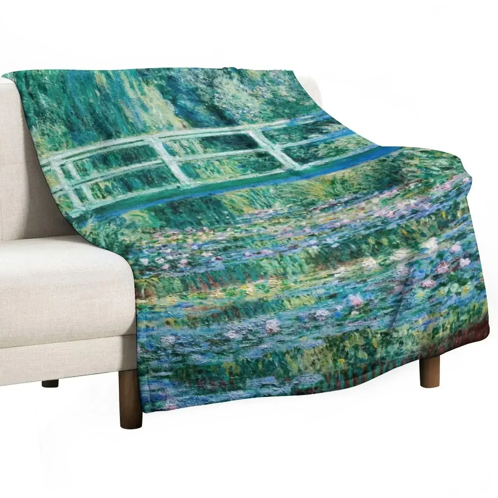 

1899-Claude Monet-Water Lilies and Japanese Bridge Throw Blanket Decorative Beds Blankets Sofas Of Decoration Blankets