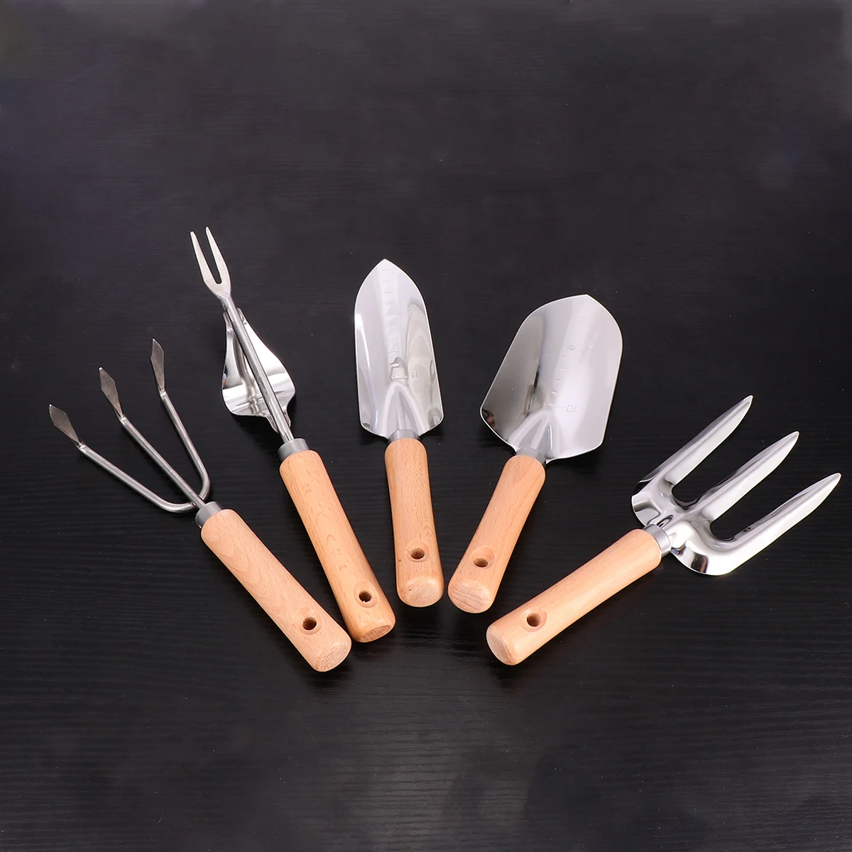 

5pcs Garden Tools Set Stainless Steel Wooden H Shovel Harrow Cultivating Weeding Flower Vegetable Seedlings Transplanting