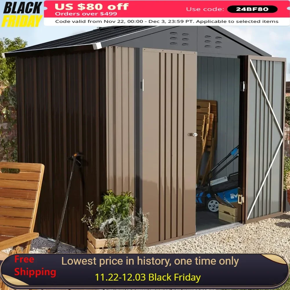 

Outdoor Storage Shed,Tool Garden Metal Sheds with Lockable Door, Steel Storage House, 6x8 FT