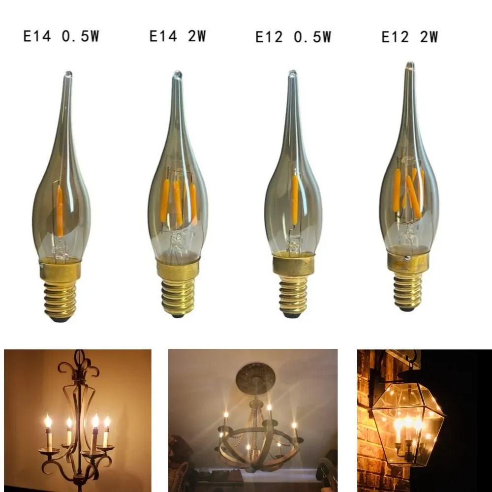 E12 E14 4W LED Filament Candle Light Bulb 2200K Candelabra Base Flame Shape Bent Tip 25W Incandescent Equivalent C35 Home