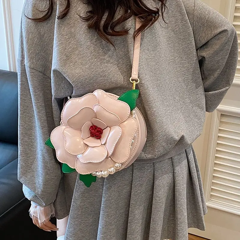 

Niche Pearl Petal Bag 2025 New Round Flower Single Shoulder Crossbody Handbag Sweet Small Bags
