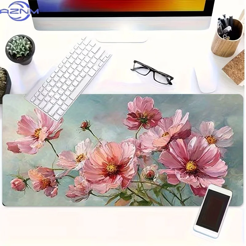 Pink White Cosmos Mouse Pad, Rubber Material, Multiple Specifications Available, Ideal for Programmers & Gamers, Perfect as Grad