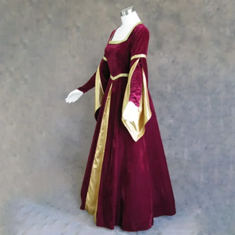 Vestido de corte real gótico Retro para mujer, traje de Cosplay, acampanado, manga larga, cintura larga, vestido Medieval renacentista