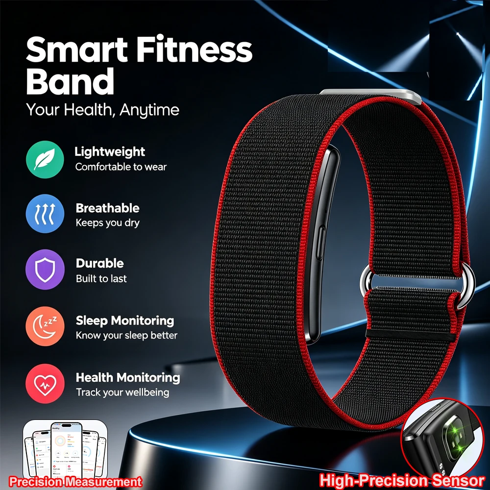 YAOCX Minimalist Screenless Sports Smart Band with Health Monitoring Sleep Tracking Blood Oxygen Heart Rate Sensor Smart Band