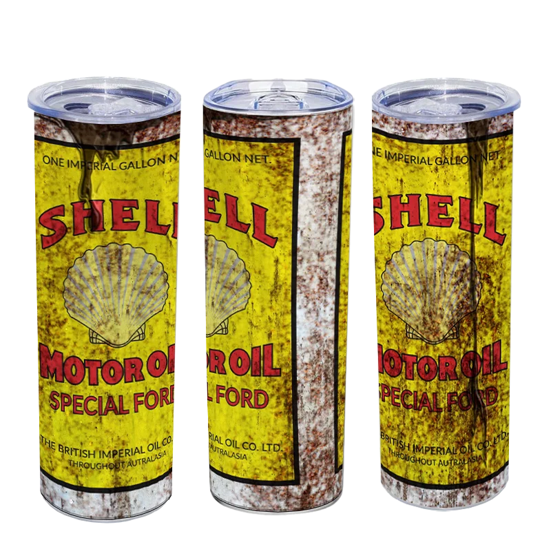 1pc, 20oz Stainless Steel Vintage Oil Drinking Cup Print Vacuum Insulated Thermal Tumbler With Lid & Straw Mix Coffee