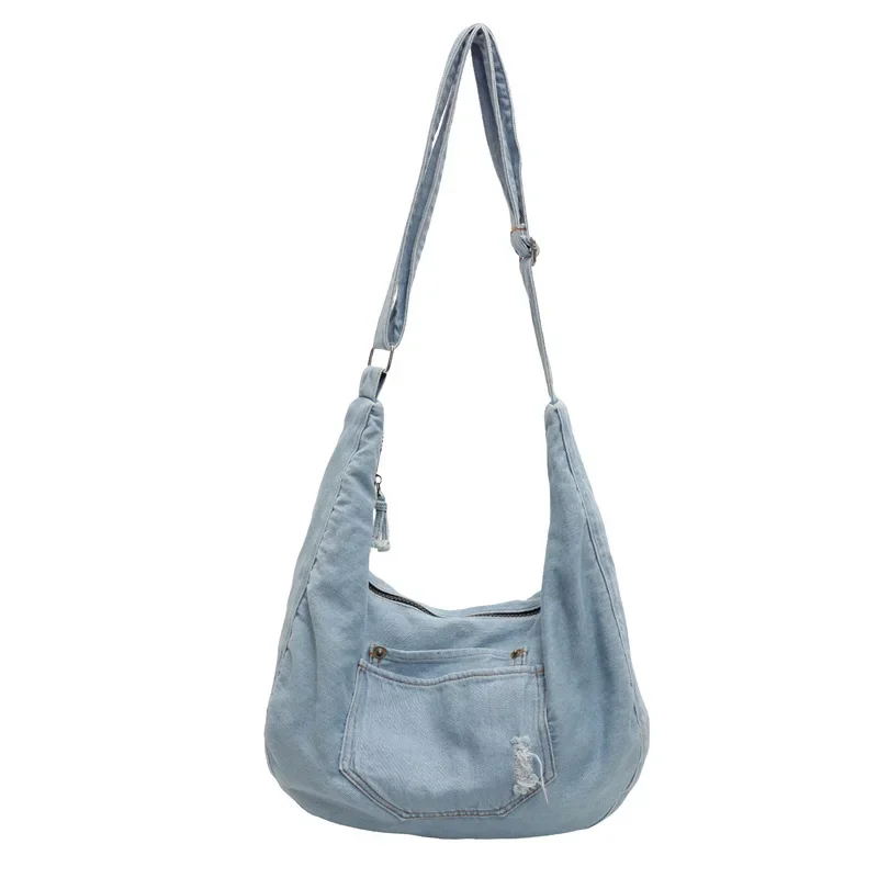 Bolsas de ombro de lona grandes para mulheres, bolsa de compras simples Demin Cross Body Bag, bolsa mensageiro de viagem, alta capacidade, casual