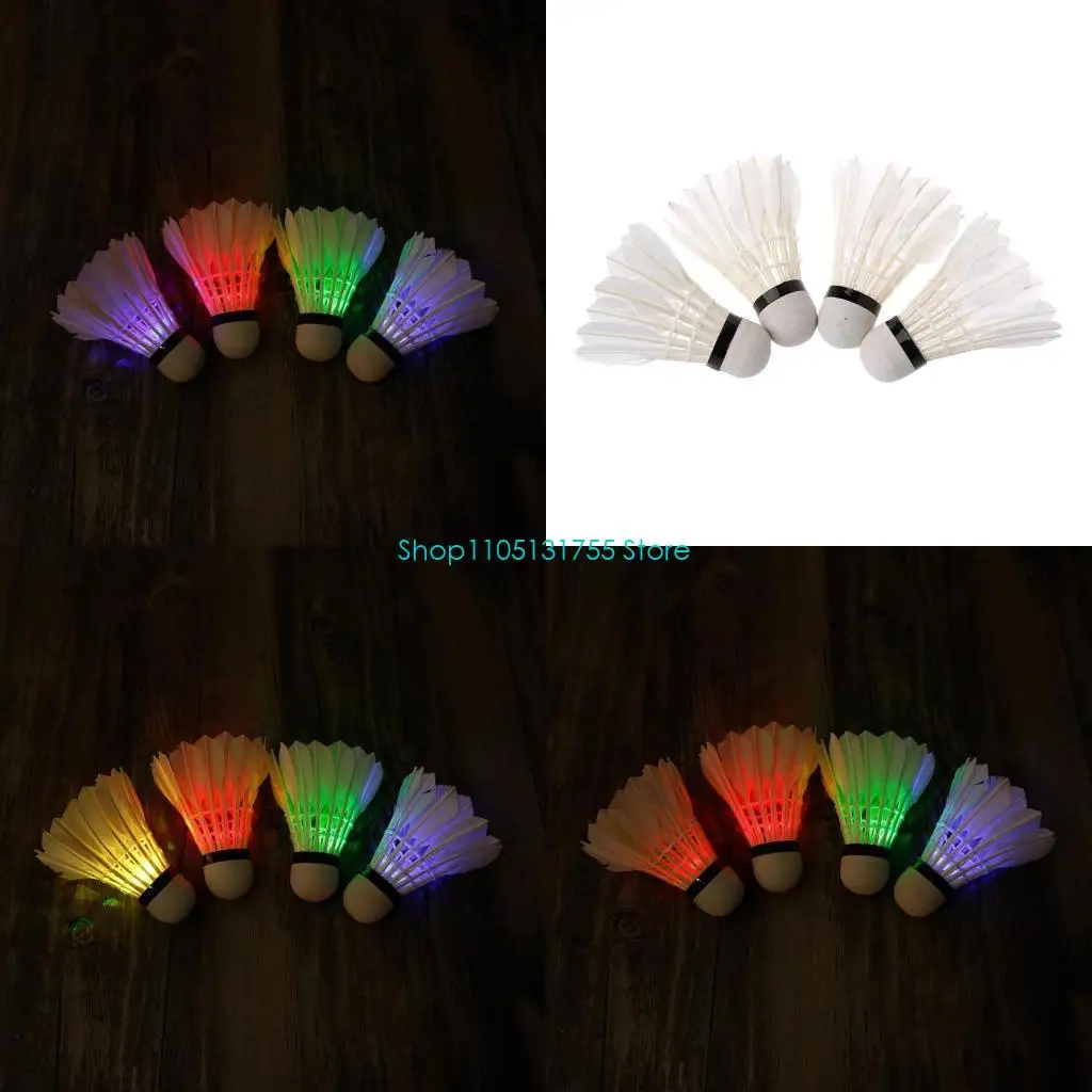 

K0EF 4pcs Dark Night Colorful LED Badminton Shuttlecock Birdies Lighting