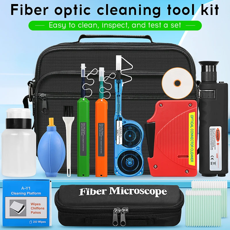 

Набор инструментов для чистки оптоволокна, 400X, лупа для оптического волокна, коробка для чистки волокна SC/FC/ST/LC, 1,25 мм/2,5 мм, MPO MTP, ручка для чистки волокна