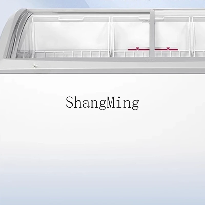 ZYY ตู้แช่แข็งขนาดใหญ่แนวนอนแช่แข็งซูเปอร์มาร์เก็ตพื้นผิวโค้งเชิงพาณิชย์ตู้โชว์ไอศกรีมแช่แข็ง
