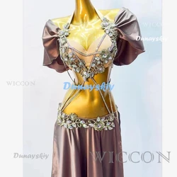 Belly Dance Costume Women Belly Costume Senior AB Stones Bra+Sexy Split Long Skirt 2pcs Oriental Dance Performance Costumes