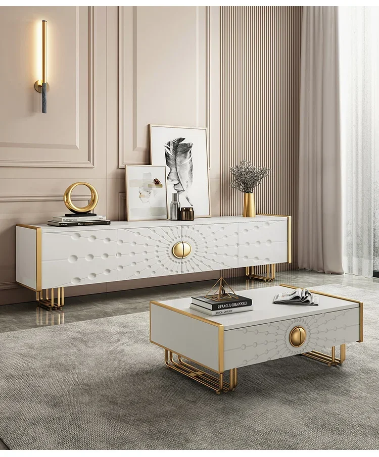 

GItalian light luxury TV cabinet coffee table combination modern villa living room storage side cabinet