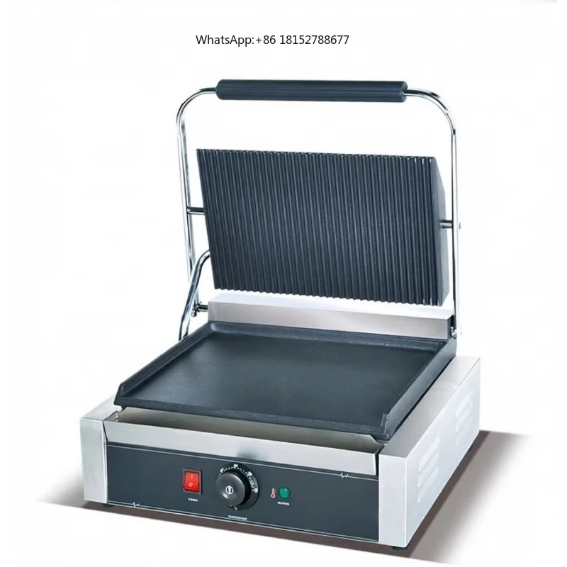 Commercial Kitchen Equipment Stainless Steel Electric Plate Grill (Top Grooved Bottom Flat) Multi-Level Adjustment Easy