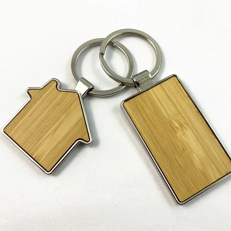 Round Solid Beech Wood DIY Personalized Wooden Engraved Keyring Custom Own LOGO Keychain Making Key Chain Square Customize