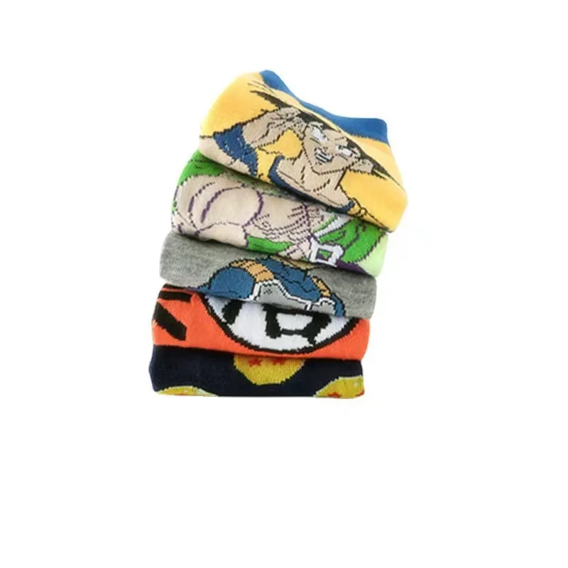 5 Pair Anime Dragon Ball Son Goku Vegeta Socks Men Hip Hop Print Skateboard Socks Personality Casual Cotton Short Cartoon Sock