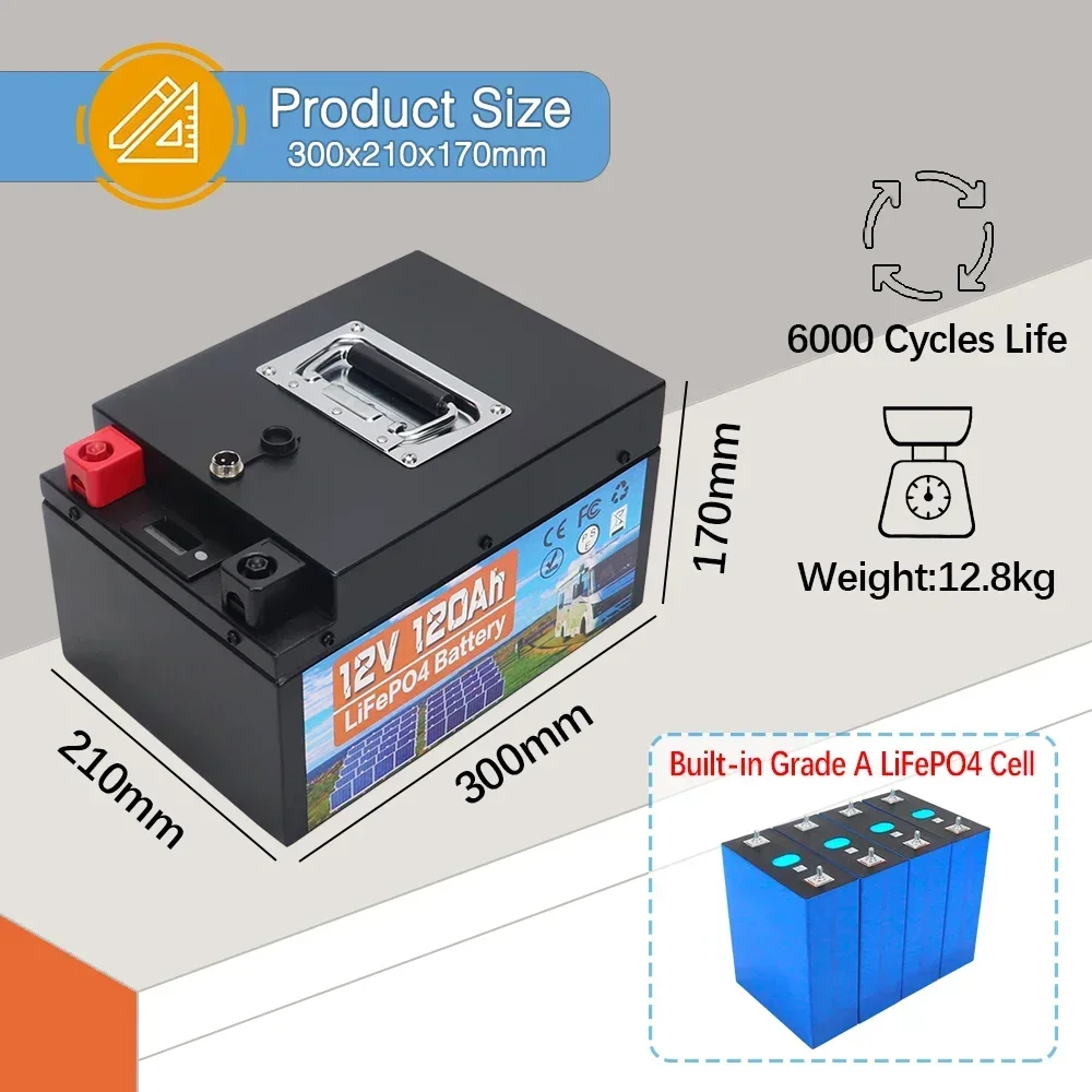 12V 120Ah 200Ah LiFePO4 Lithium Iron Phosphate Battery Pack Built-in BMS For Replacing Most of Backup Power Home Energy Storage