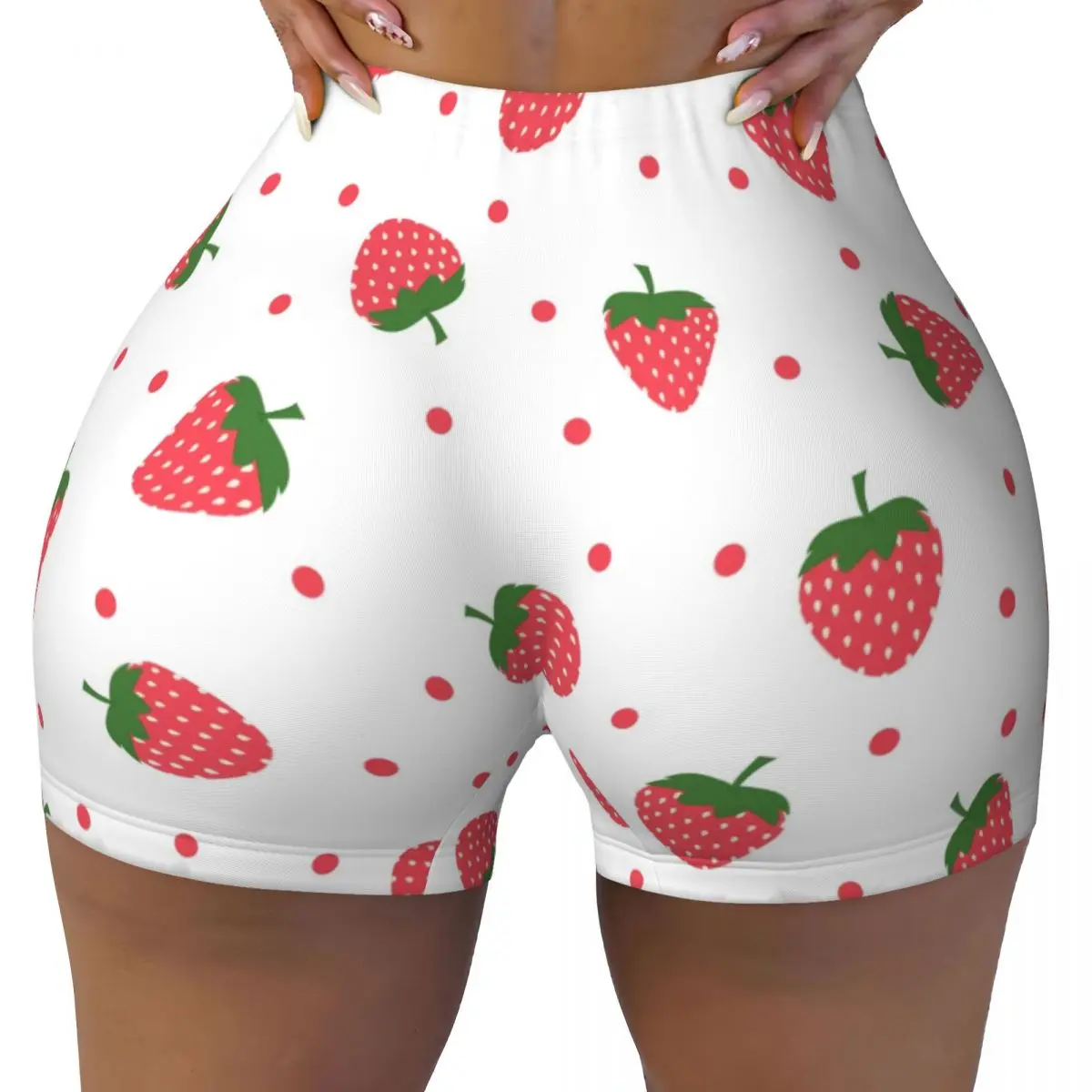 Push Up Short Elasticity Scrunch Butt Bright Strawberries And Dots Running Shorts Sports Shorts Womens Clothes Gym