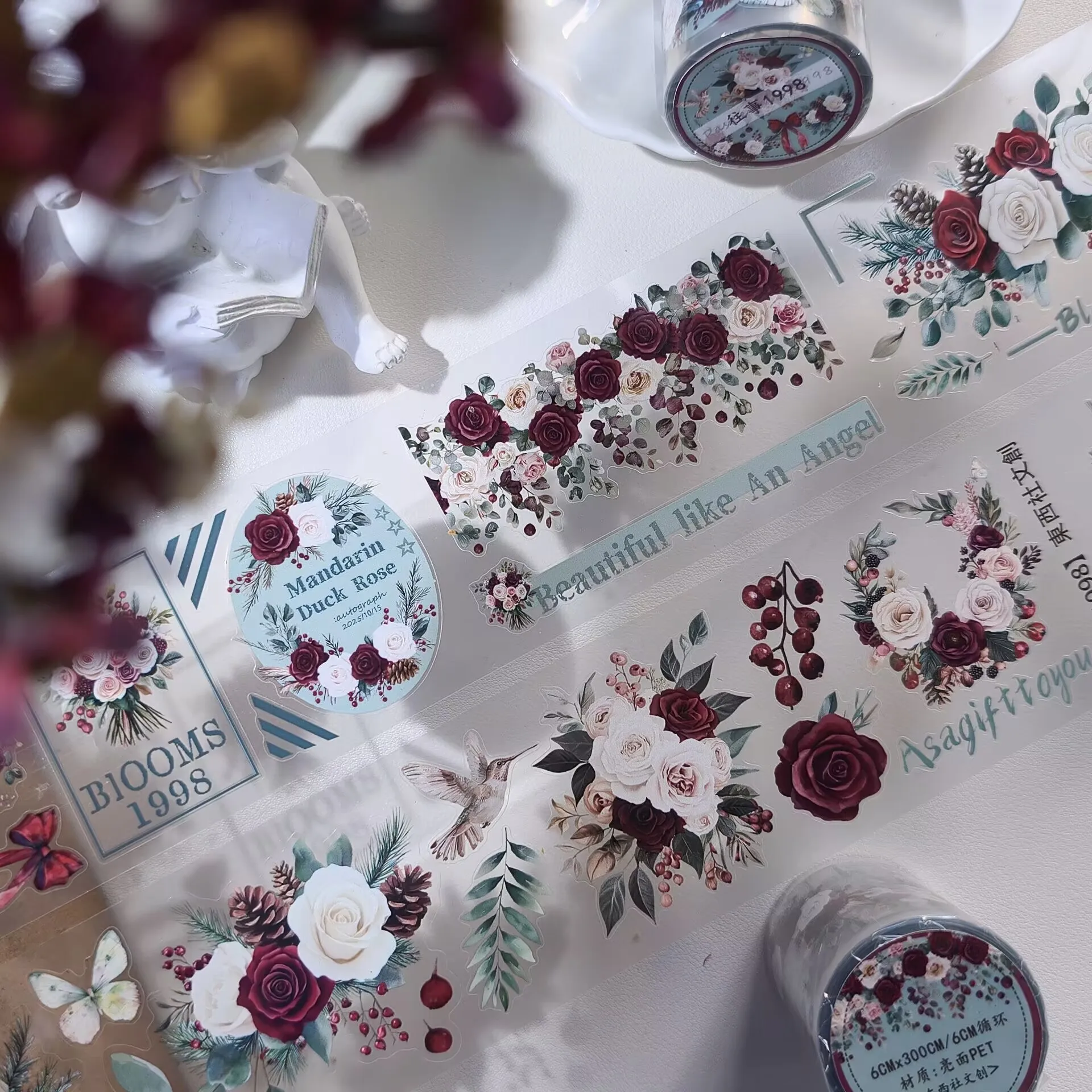 [Past 1998] PET Die Cut Notebook Sticker Transparent Magazine Flower DIY Collag