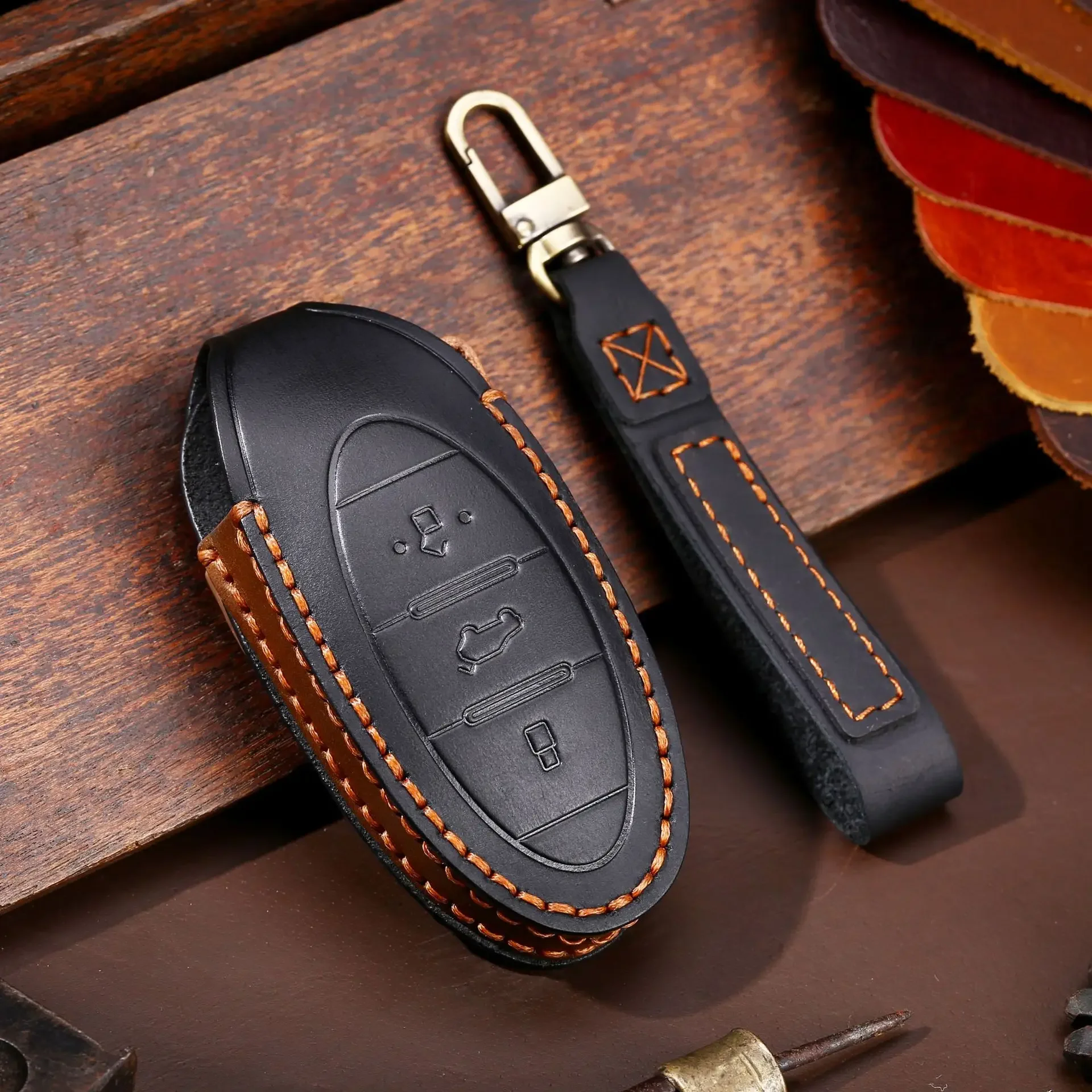 

1pc 3 Button Leather Car Key Case Auto Key Protection Cover For FAW Bestune T33 T77 T99 Car Holder Shell Car-Styling Accessories