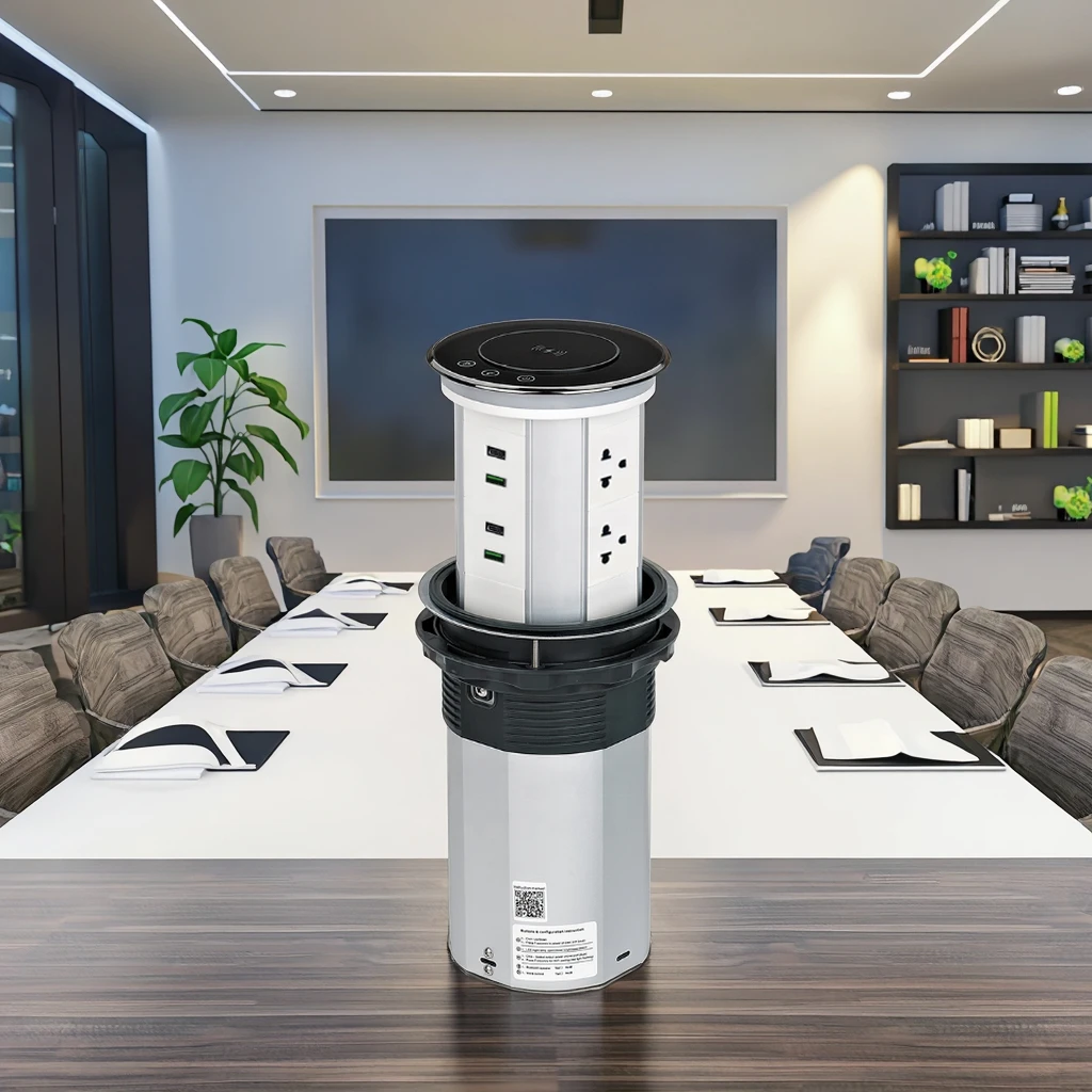 WiFi Smart Industrial Pop-Up Socket with 3 EU Outlets Dual USB Ports 16A Fast Charging Aluminum Remote Control & Smart Home