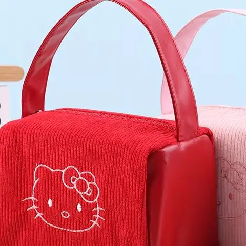 

Cute Sanrio KT Cat Corduroy Cosmetic Bag Cartoon Makeup Bag Travel Toiletry Bags Large Capacity Storage Pouch Handbag For Girls