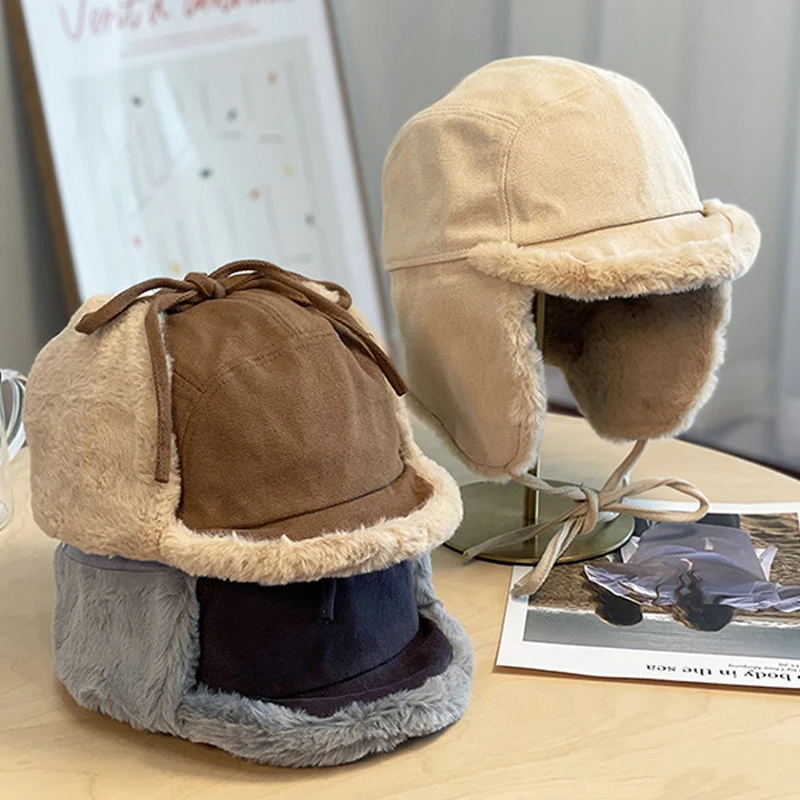 

Женская и мужская зимняя шапка-ушанка из искусственного меха, овечья шерсть, толстые шапки-бомберы, мужская бейсболка, русская шапка