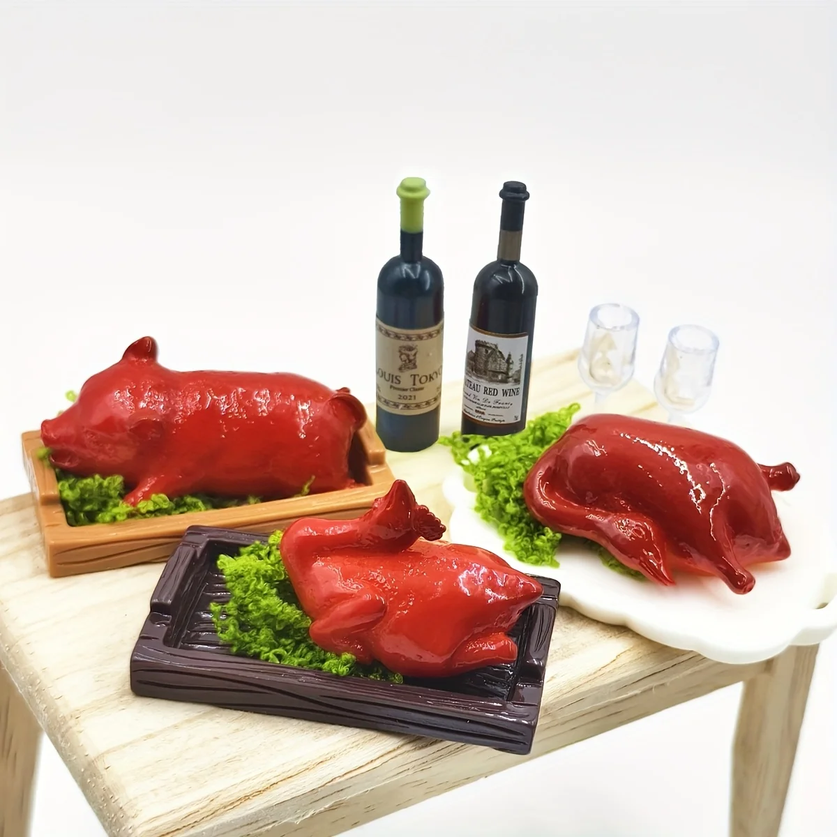 6-teiliges 1:12 Puppenhaus Wein- & Essensset, Mini-Schwein, Ente, Huhn, Truthahn Modell, DIY Miniatur-Szenendekoration, Weihnachtsgeschenk – Detail 8
