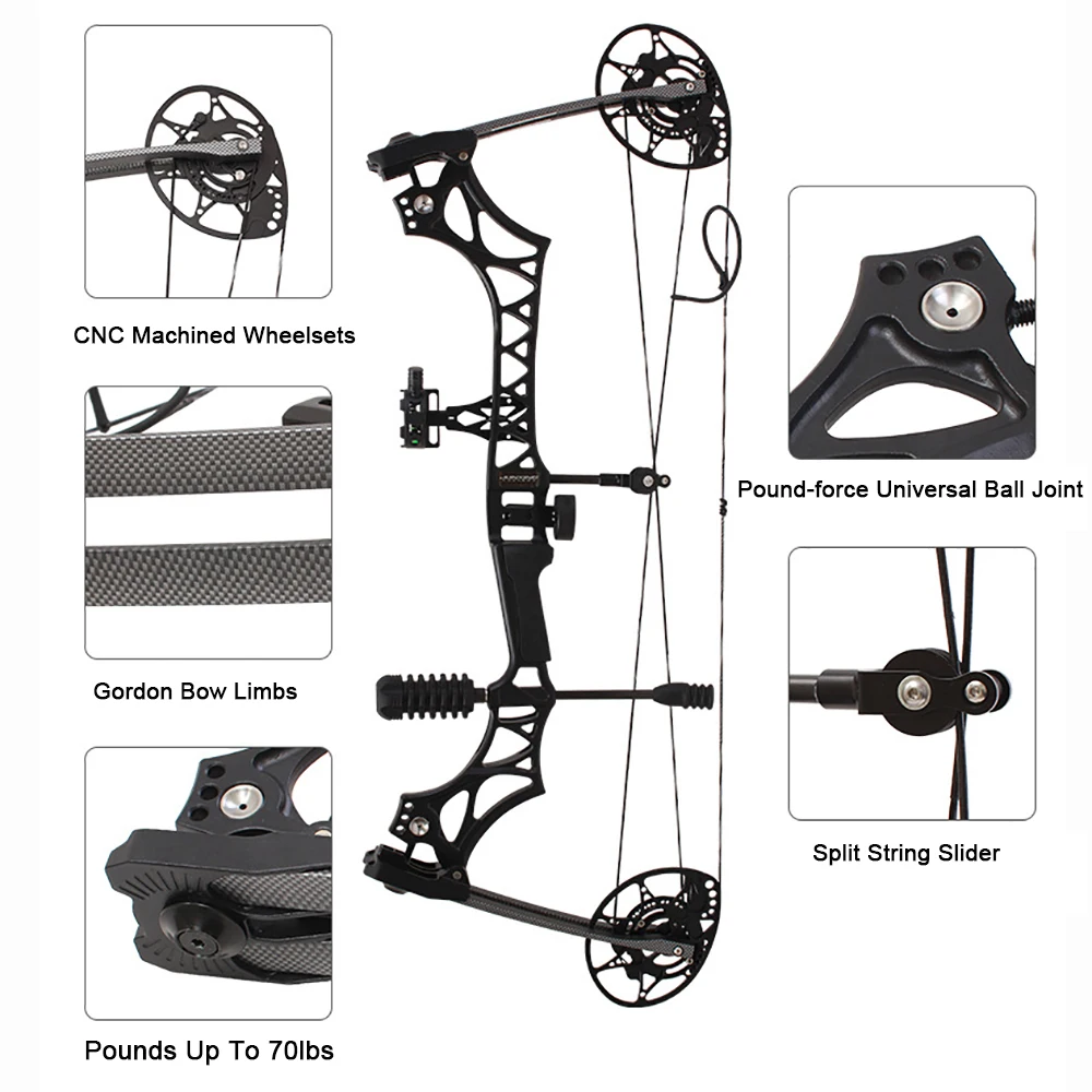 Arrow Speed 340fps 30-70Lbs Junxing M128 Compound Pulley Bow High Quality Archery Shooting Hunting Bow