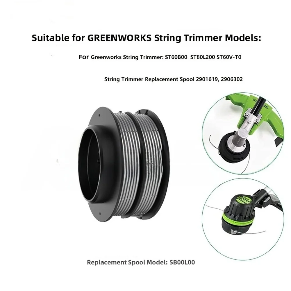 2 Pack SB00L00 Nylon Replacement Spools for Greenworks ST60V-T0 ST60B00 ST80L200 String Trimmer 2.0mm Line 17FT Each