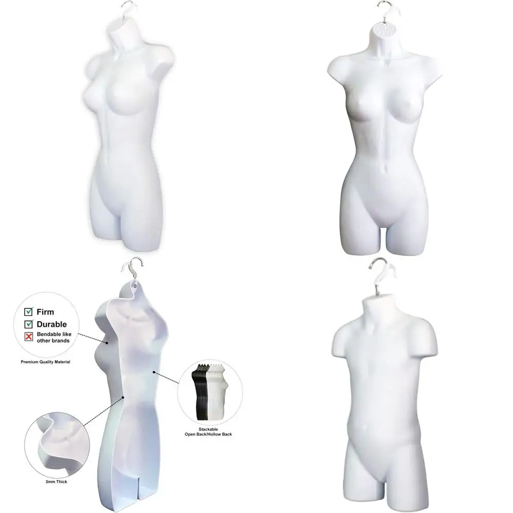 

Universal Hanging Mannequin Set for Male, Female, Child, and Toddler - Ideal for T-Shirt Displays, Countertop Shows, S-M Sizes (