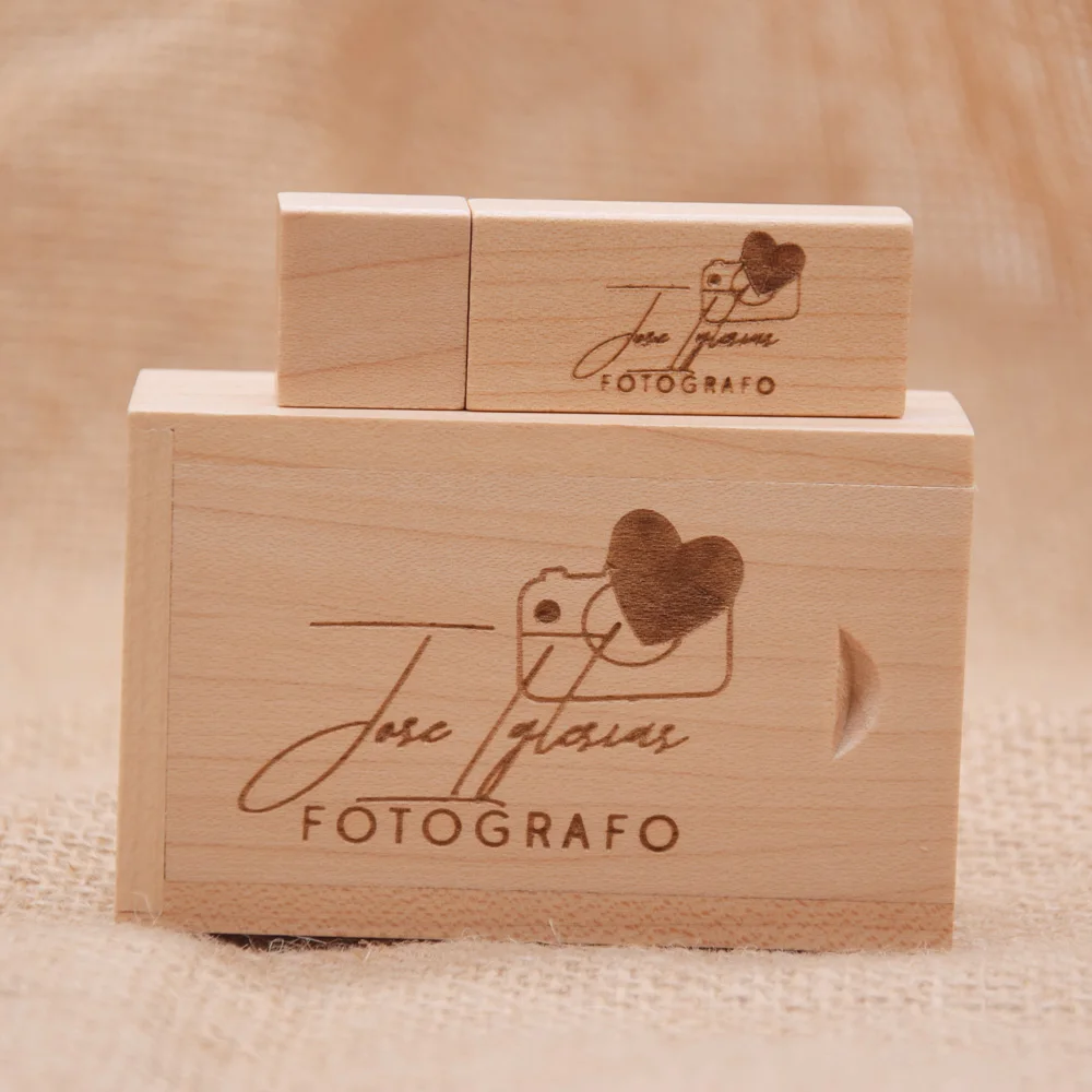 Unidad flash USB de madera Natural, cubo pequeño 2,0 + caja Pendrive 4GB 8GB 16GB 32GB 128MB, regalo de boda, más de 10 piezas, Logo gratis